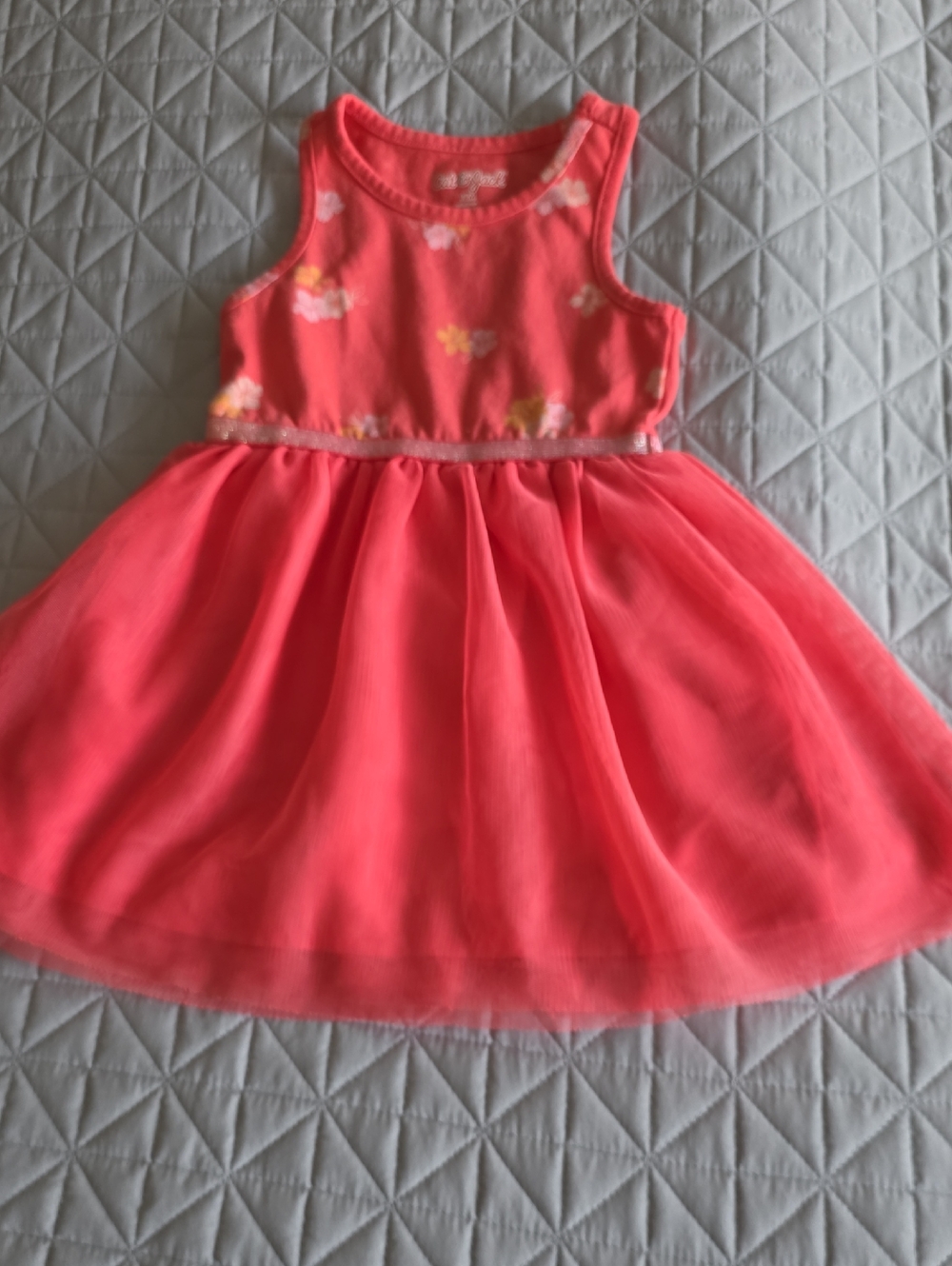 Cat & Jack Coral Pink Floral Tulle Dress with Glitter Waist
